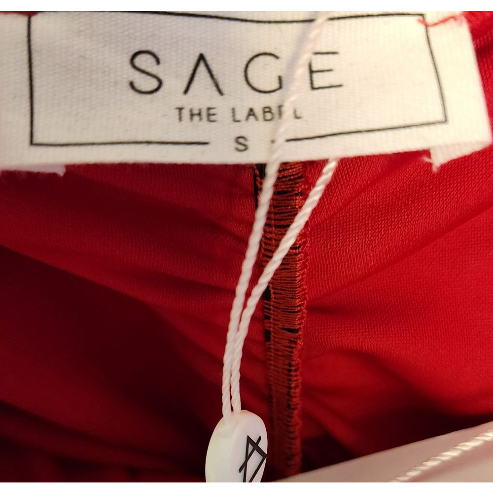 SAGE THE LABEL Red Cowl Neck Ruched Maxi Evening Gown Dress - Picture 8 of 8